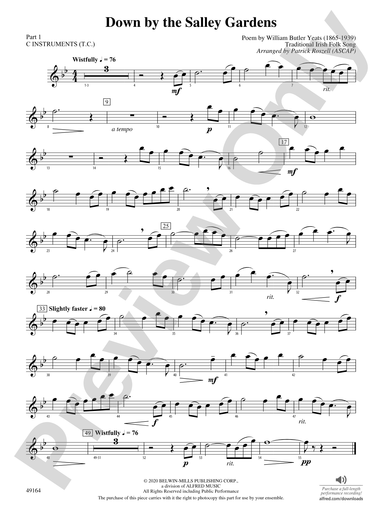 Down by the Salley Gardens: Part 1 - C Instruments (T.C.)