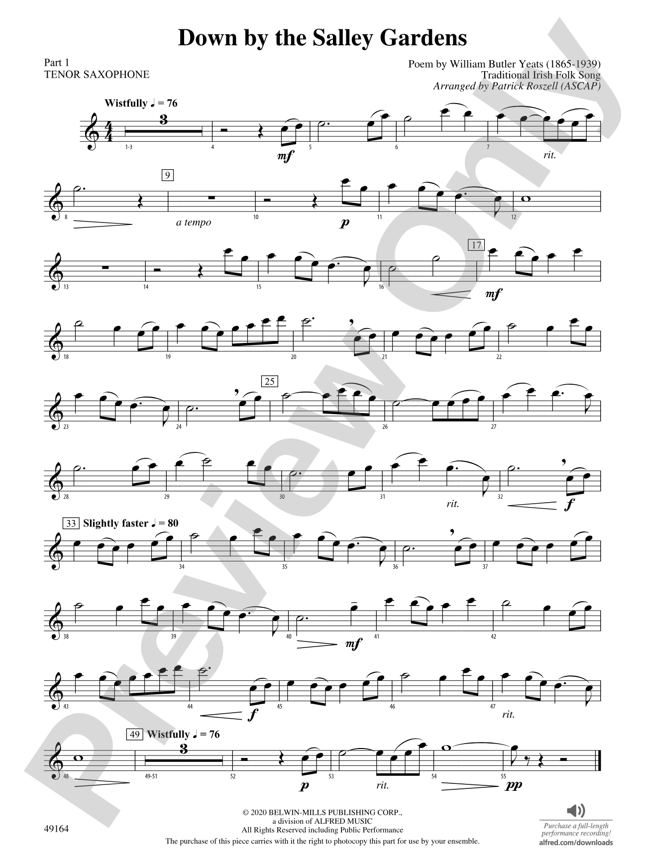 Down by the Salley Gardens: Part 1 - Tenor Saxophone