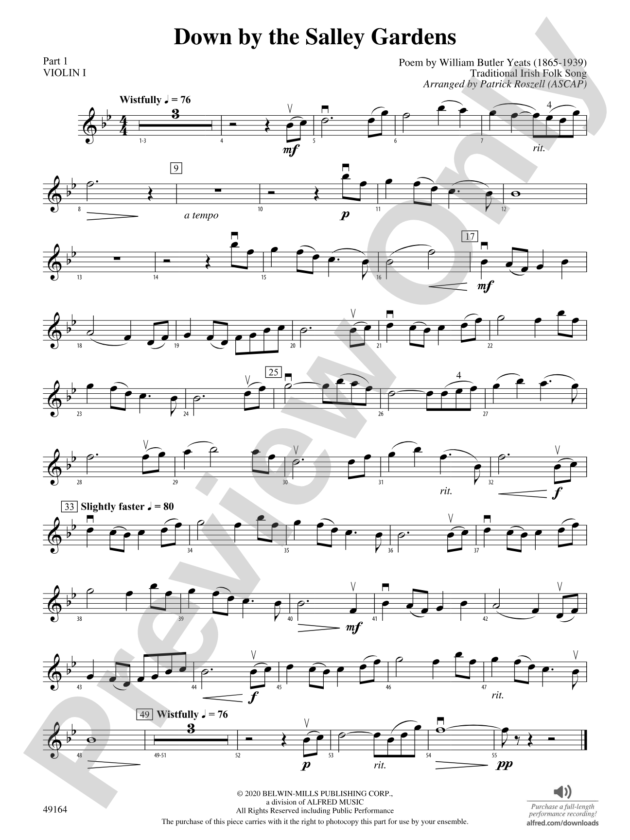 Down by the Salley Gardens: Part 1 - Violin I