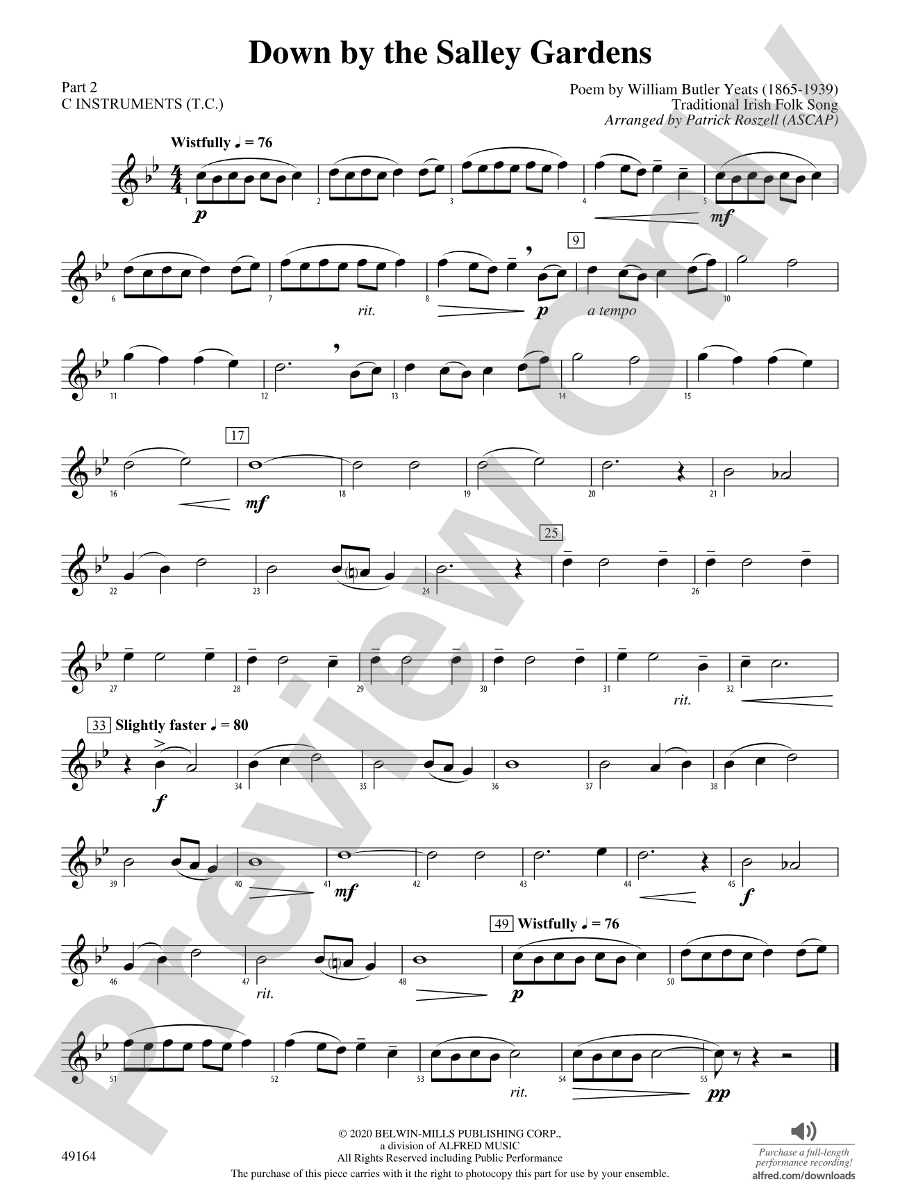Down by the Salley Gardens: Part 2 - C Instruments (T.C.)