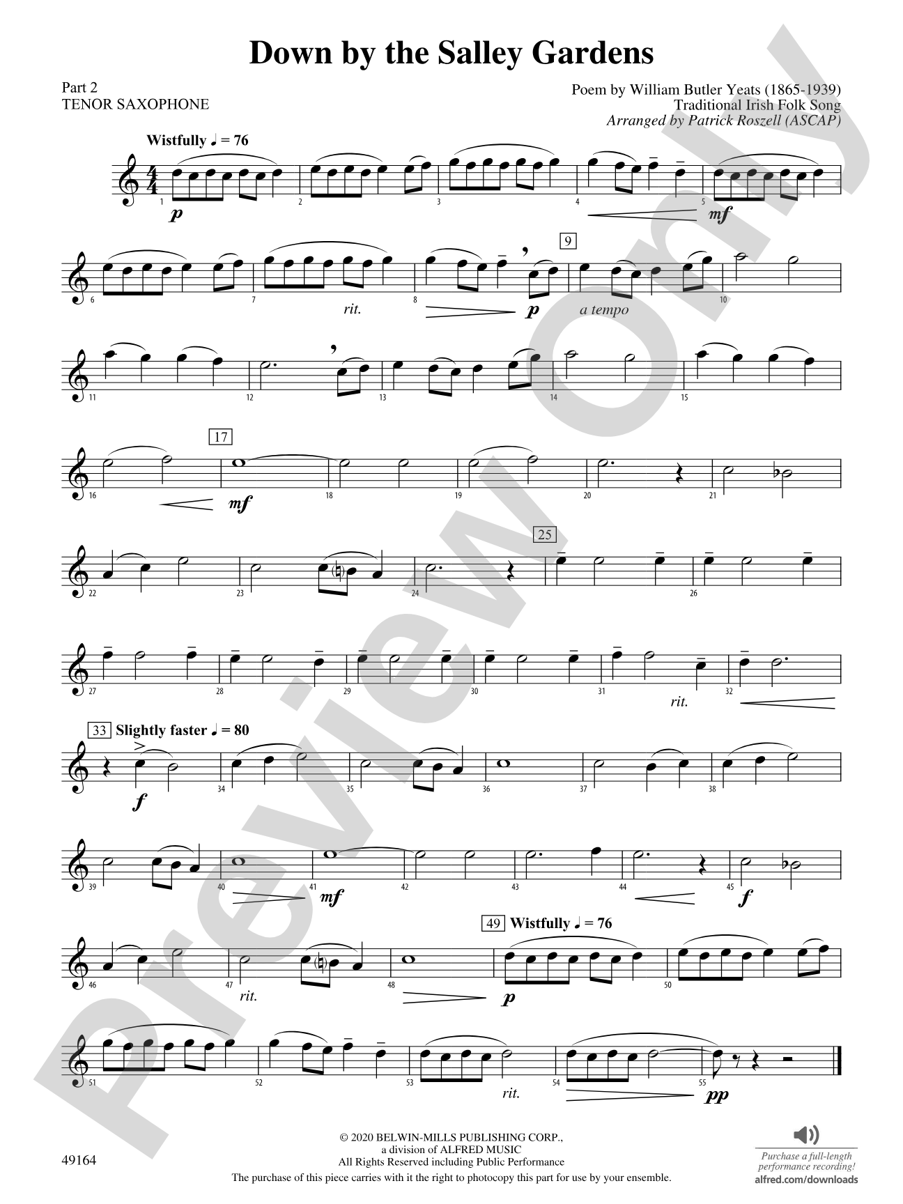 Down by the Salley Gardens: Part 2 - Tenor Saxophone