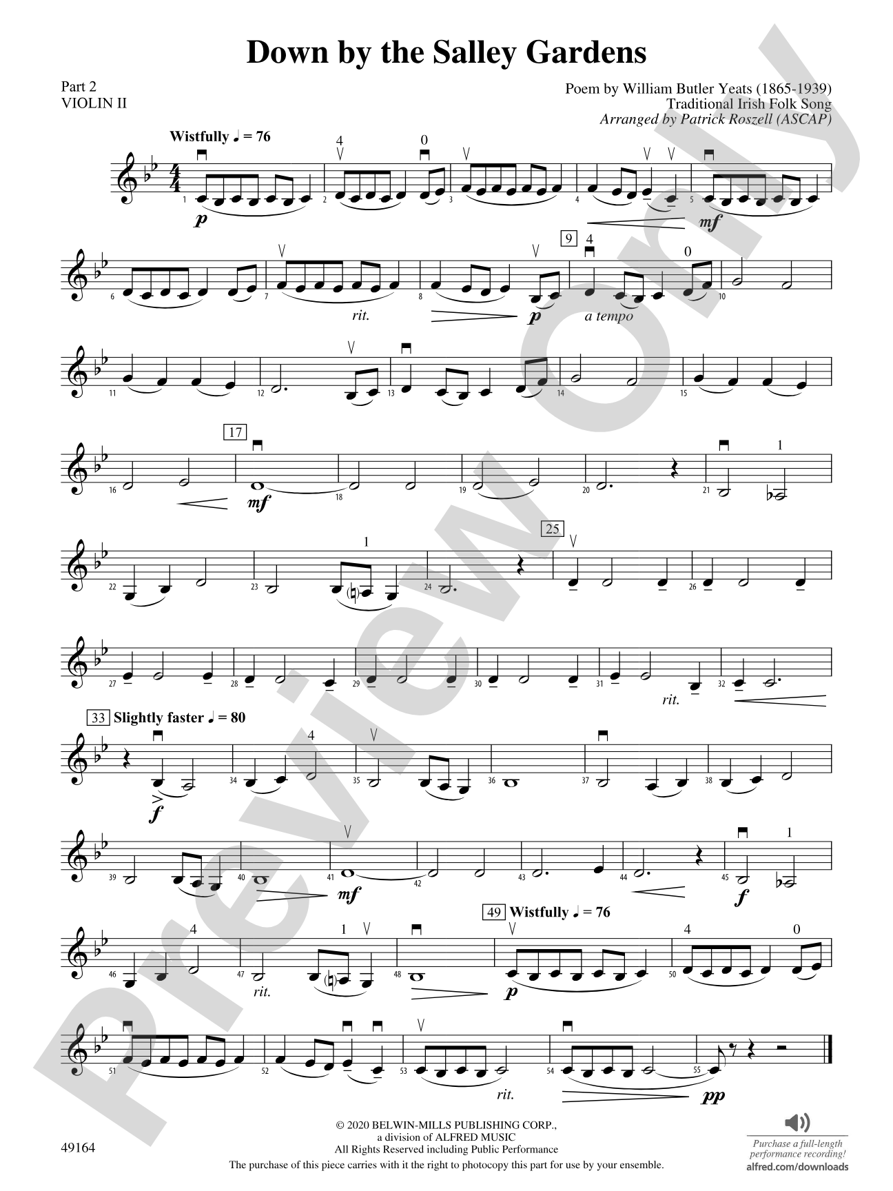 Down by the Salley Gardens: Part 2 - Violin I