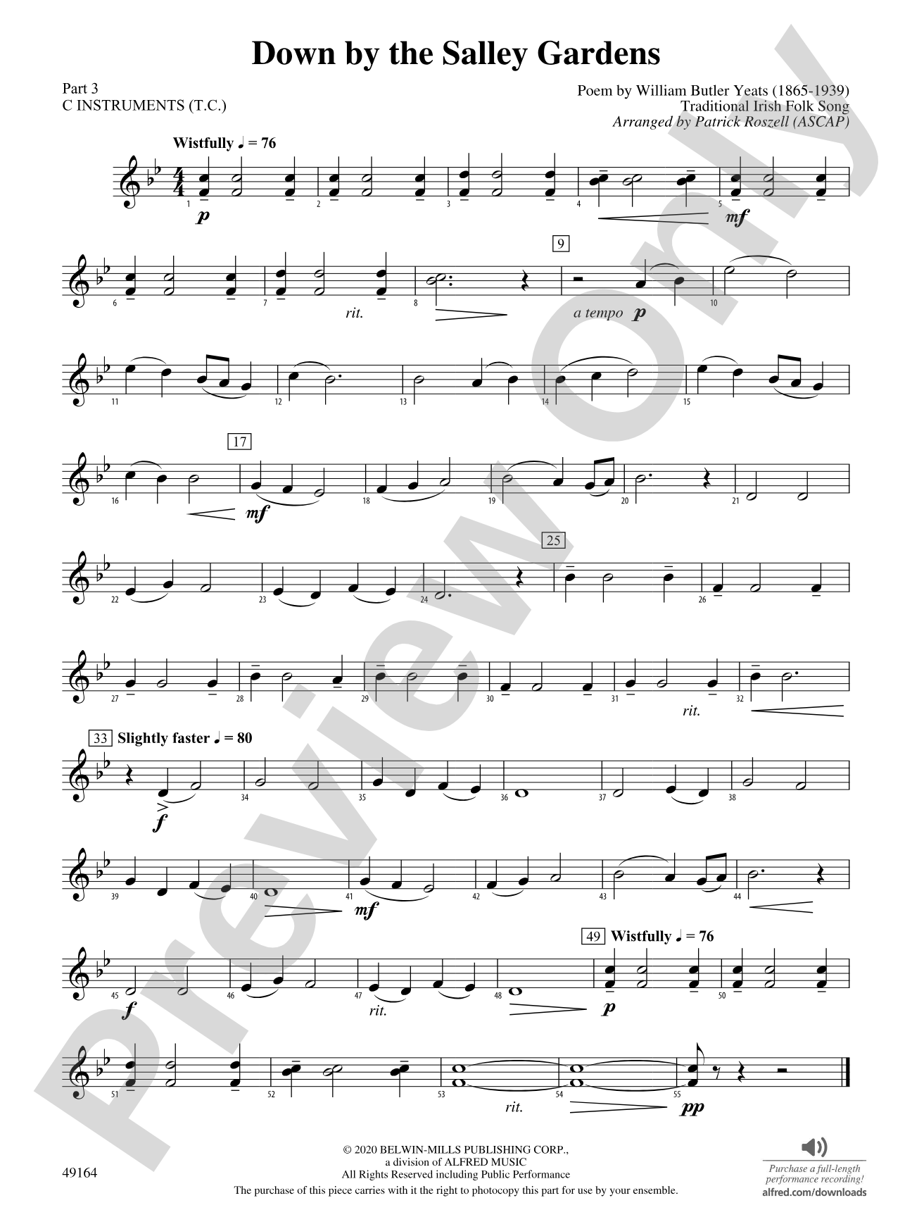 Down by the Salley Gardens: Part 3 - C Instruments (T.C.)