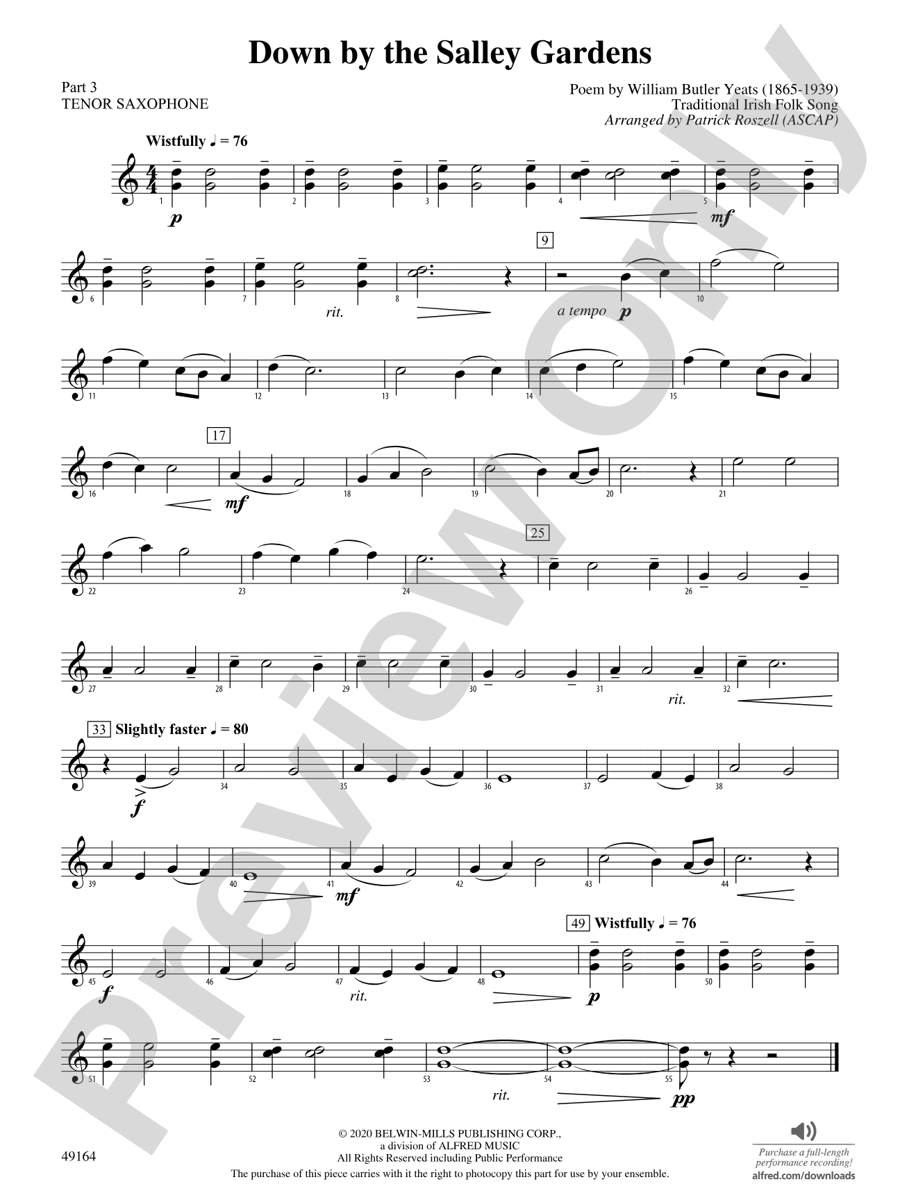 Down by the Salley Gardens: Part 3 - Tenor Saxophone