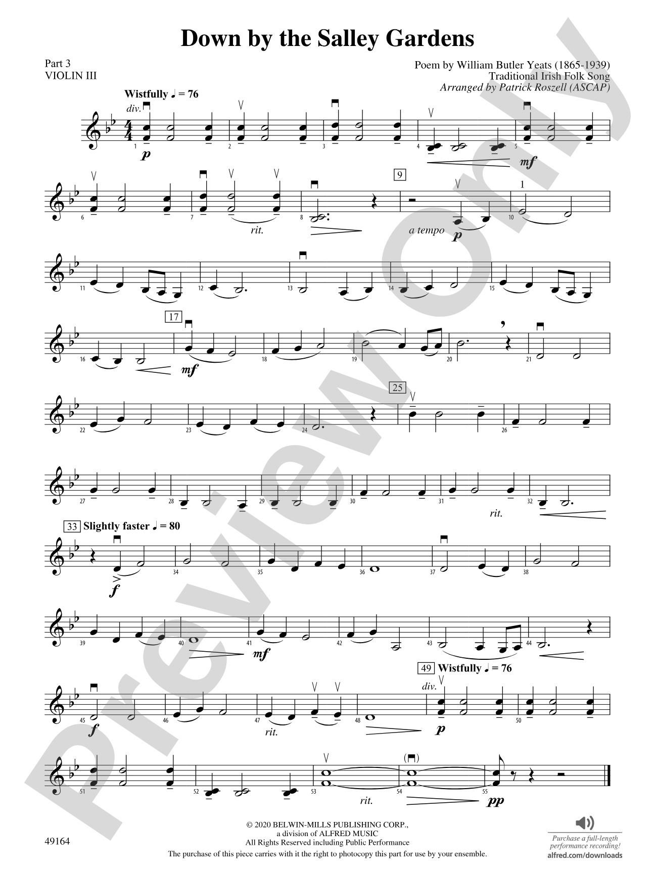 Down by the Salley Gardens: Part 3 - Violin I