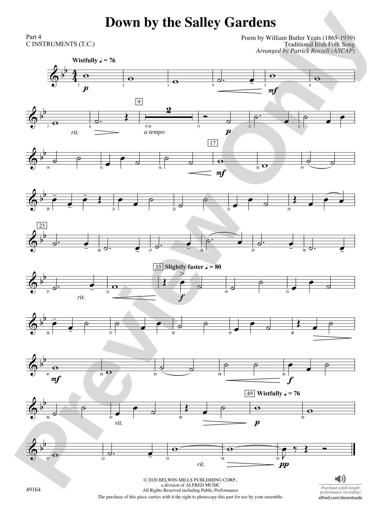 Down by the Salley Gardens: Part 4 - C Instruments (T.C.)