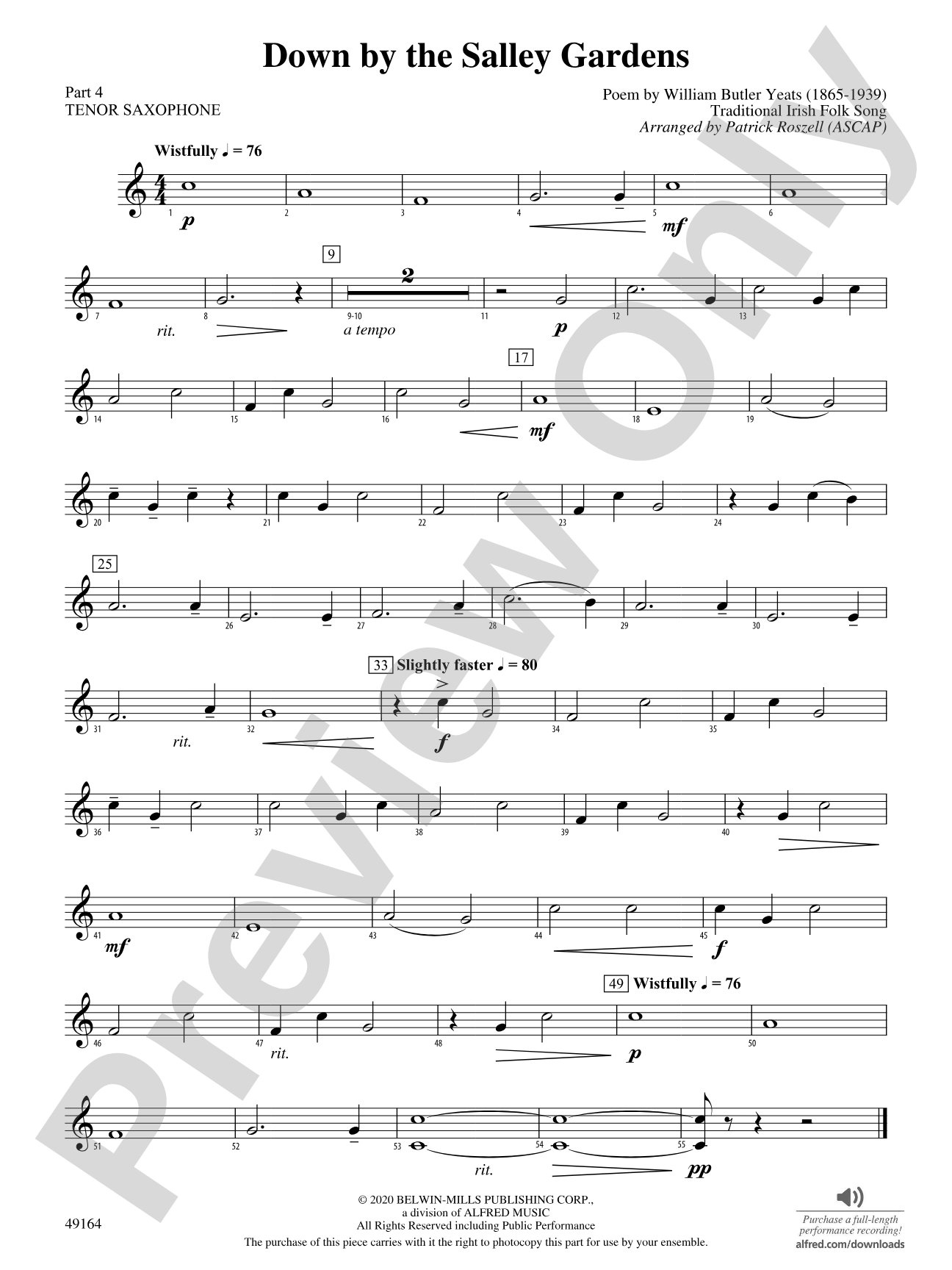 Down by the Salley Gardens: Part 4 - Tenor Saxophone