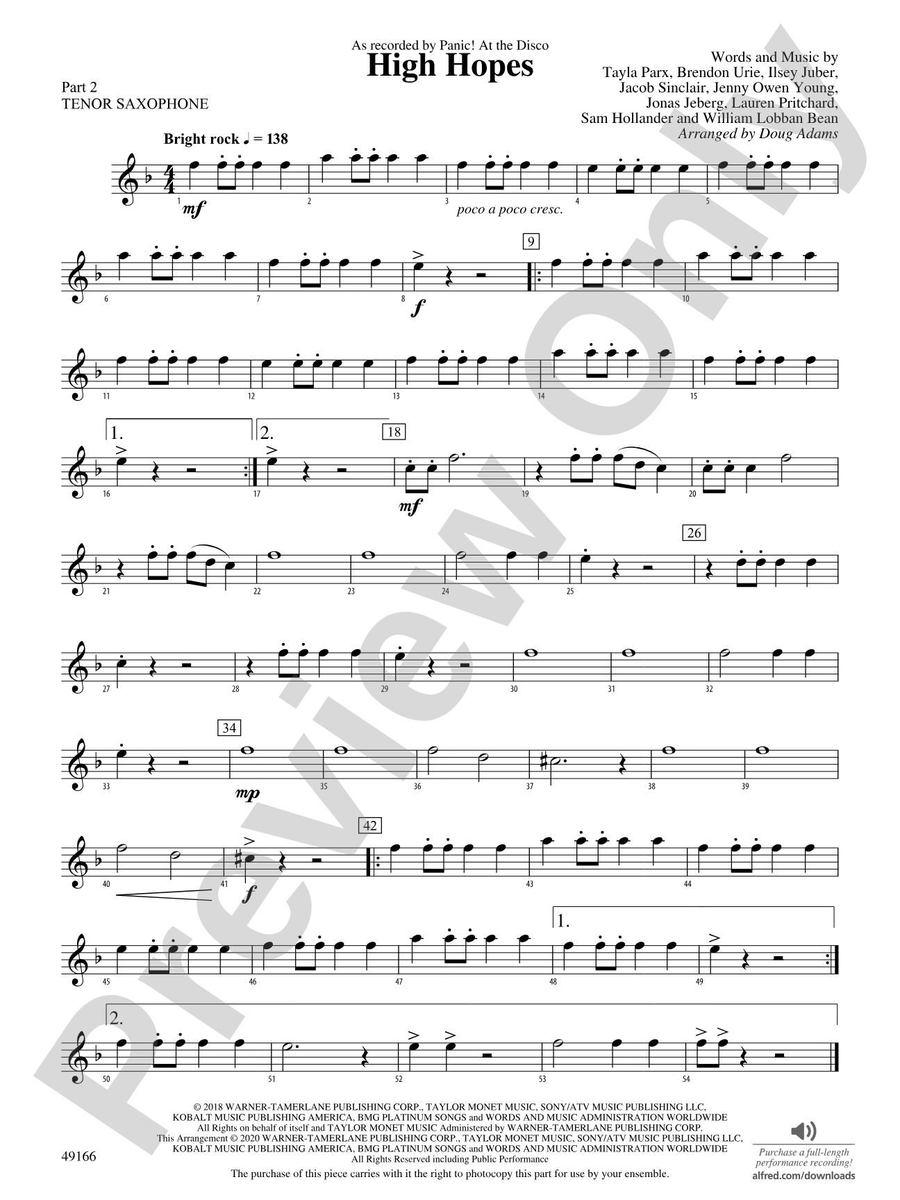 High Hopes: Part 2 - Tenor Saxophone