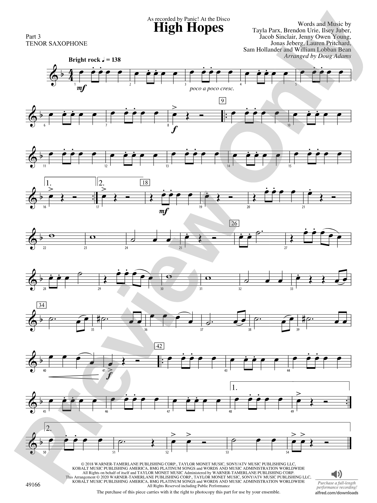 High Hopes: Part 3 - Tenor Saxophone