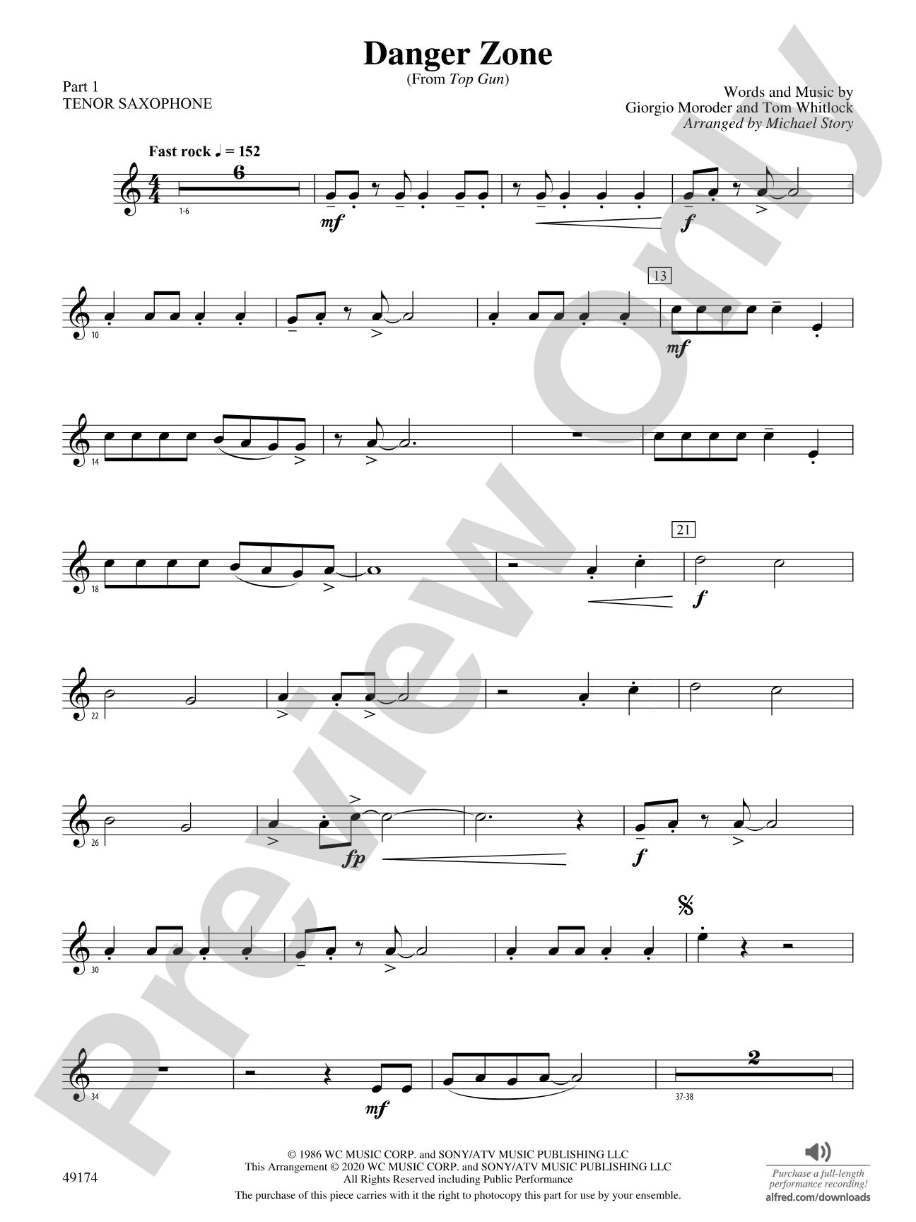 Danger Zone: Part 1 - Tenor Saxophone