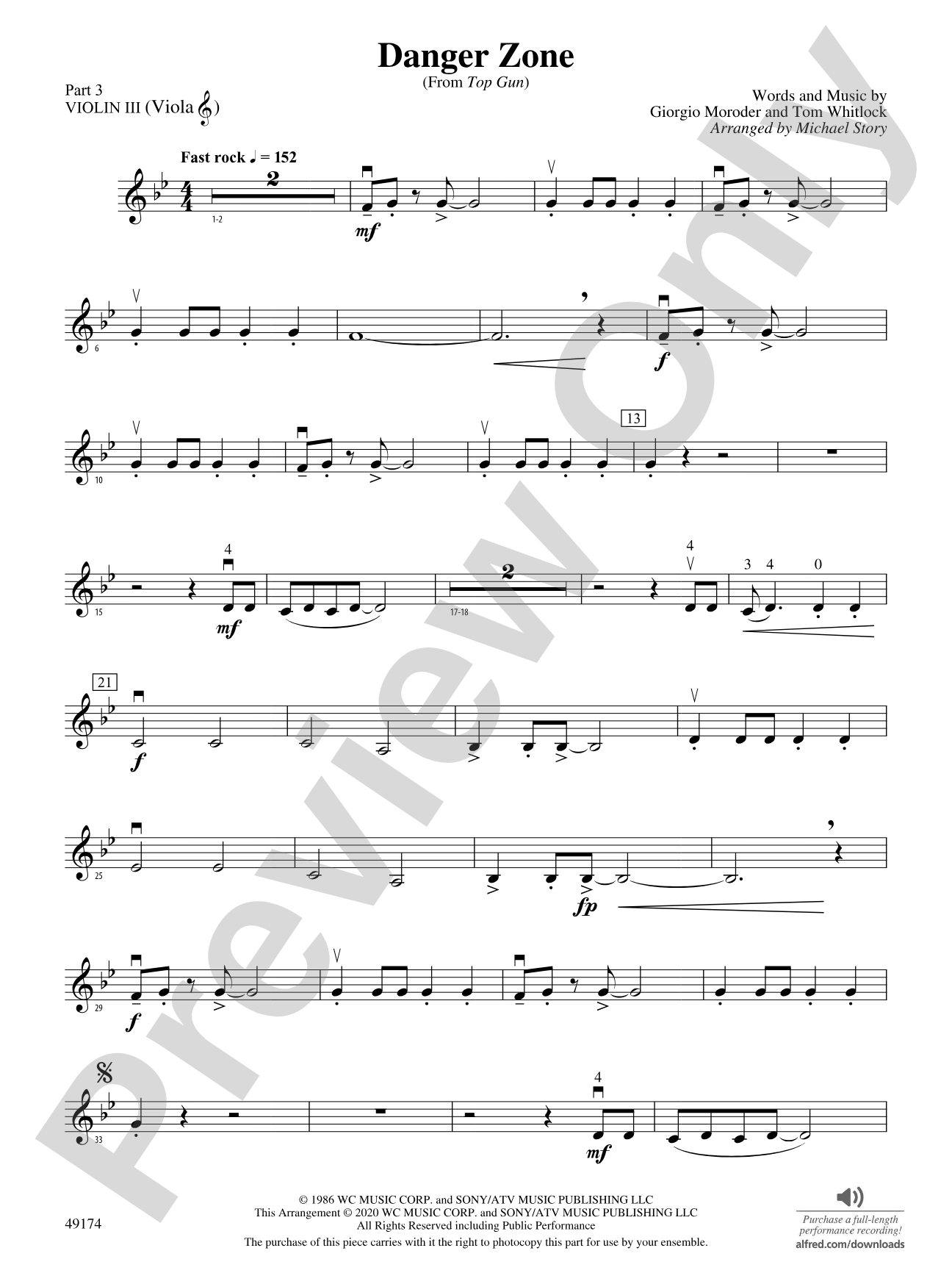 Danger Zone: Part 3 - Violin I