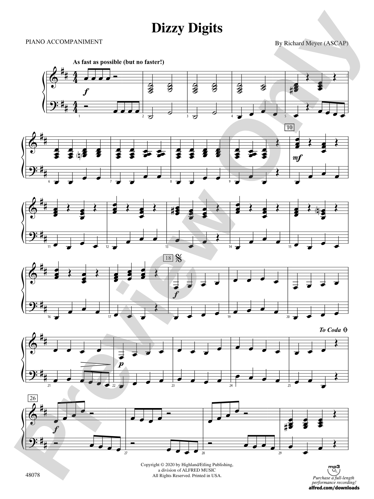 Dizzy Digits: Piano Accompaniment