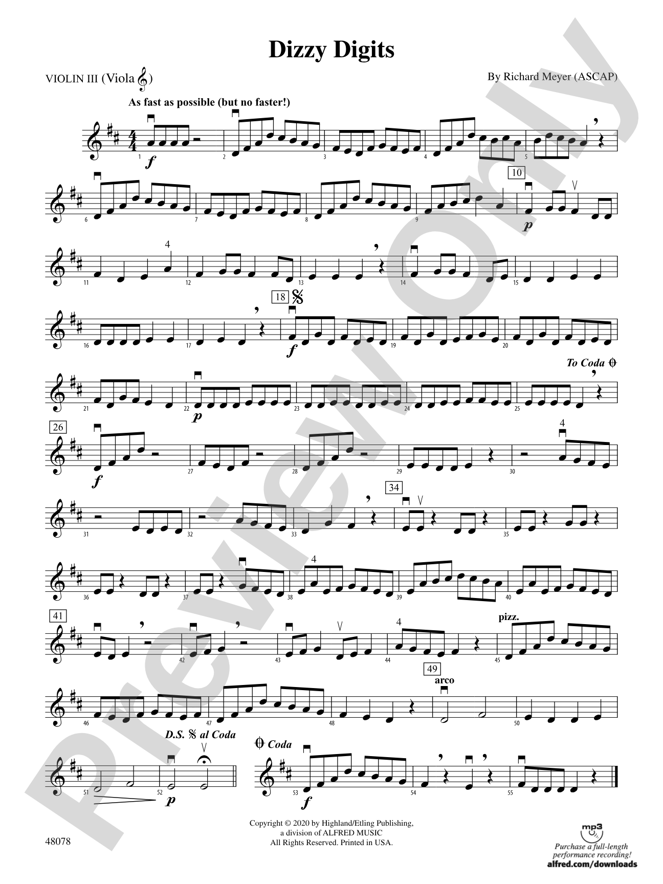 Dizzy Digits: 3rd Violin (Viola [TC])