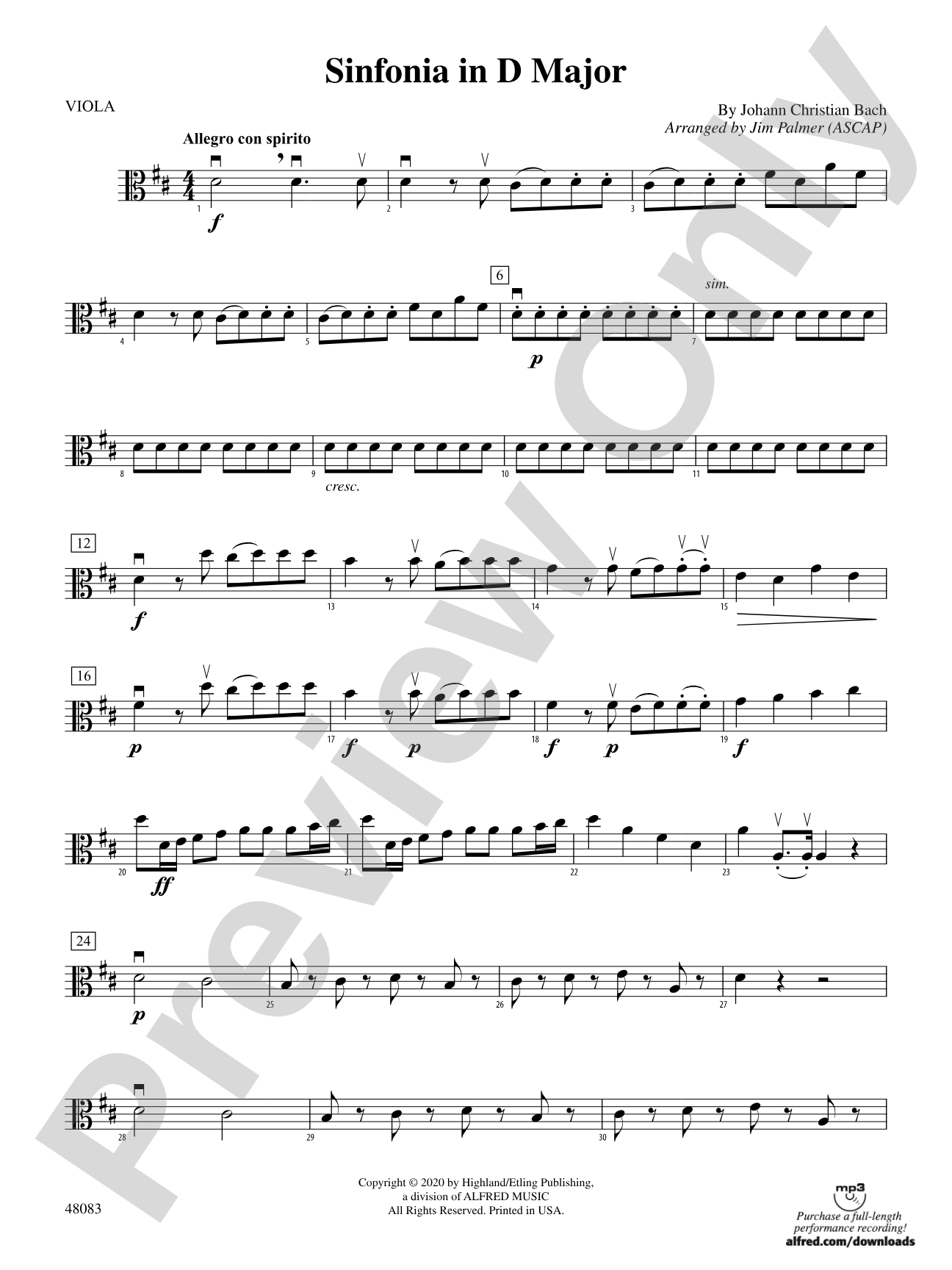 Sinfonia in D Major: Viola