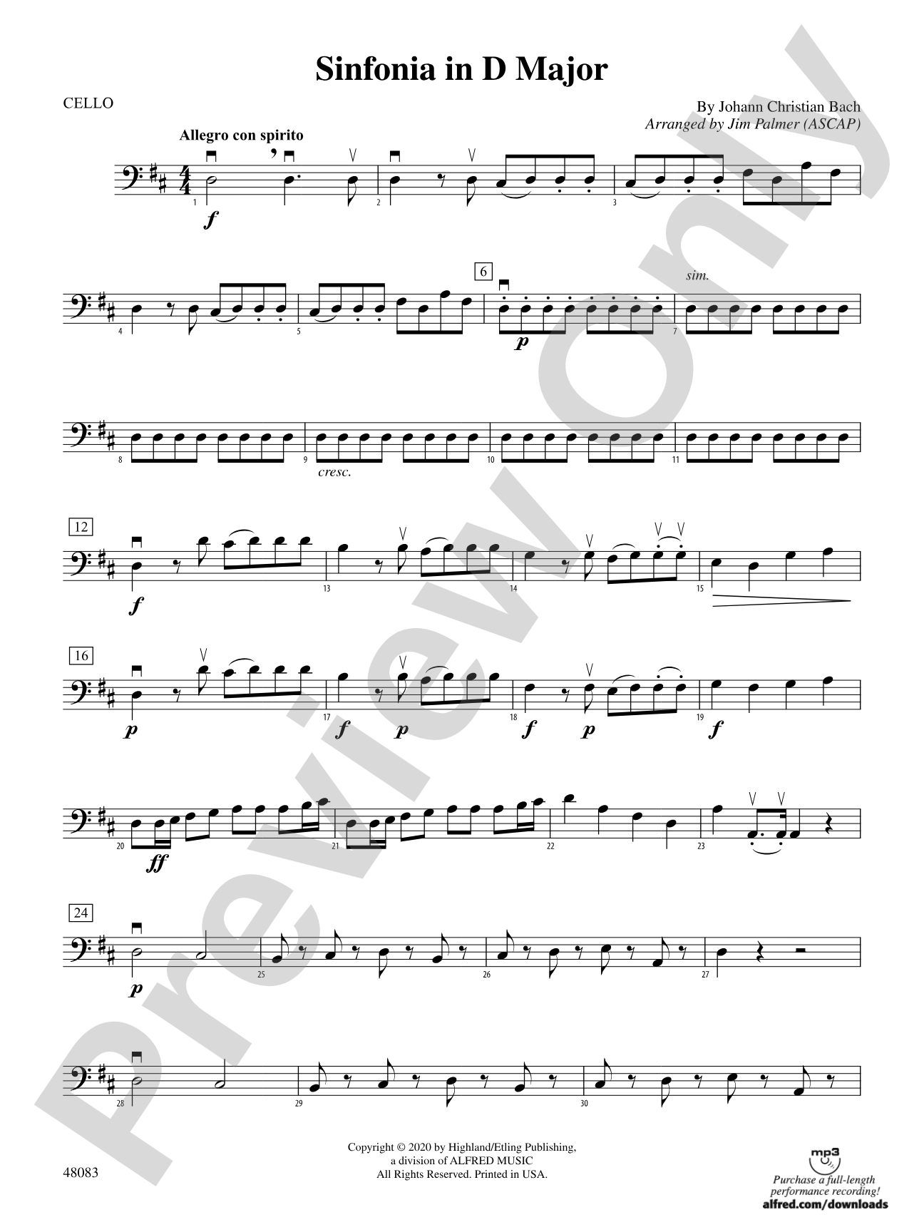 Sinfonia in D Major: Cello