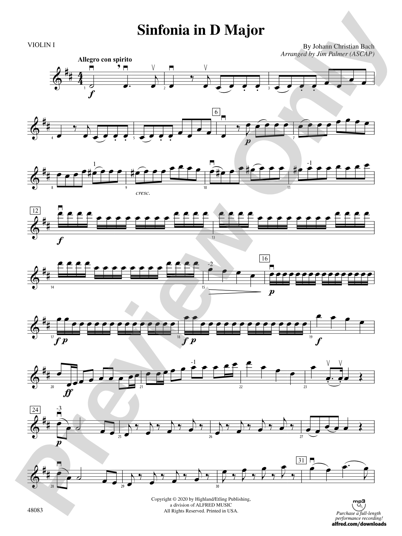 Sinfonia in D Major: 1st Violin
