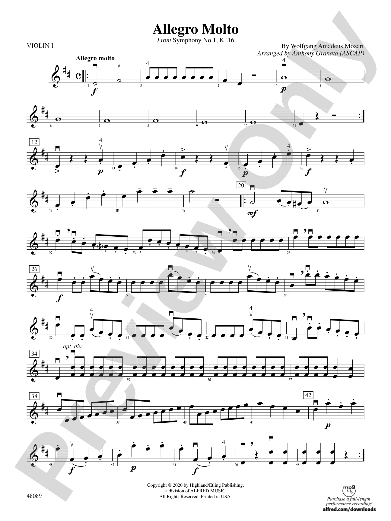 Allegro Molto: 1st Violin