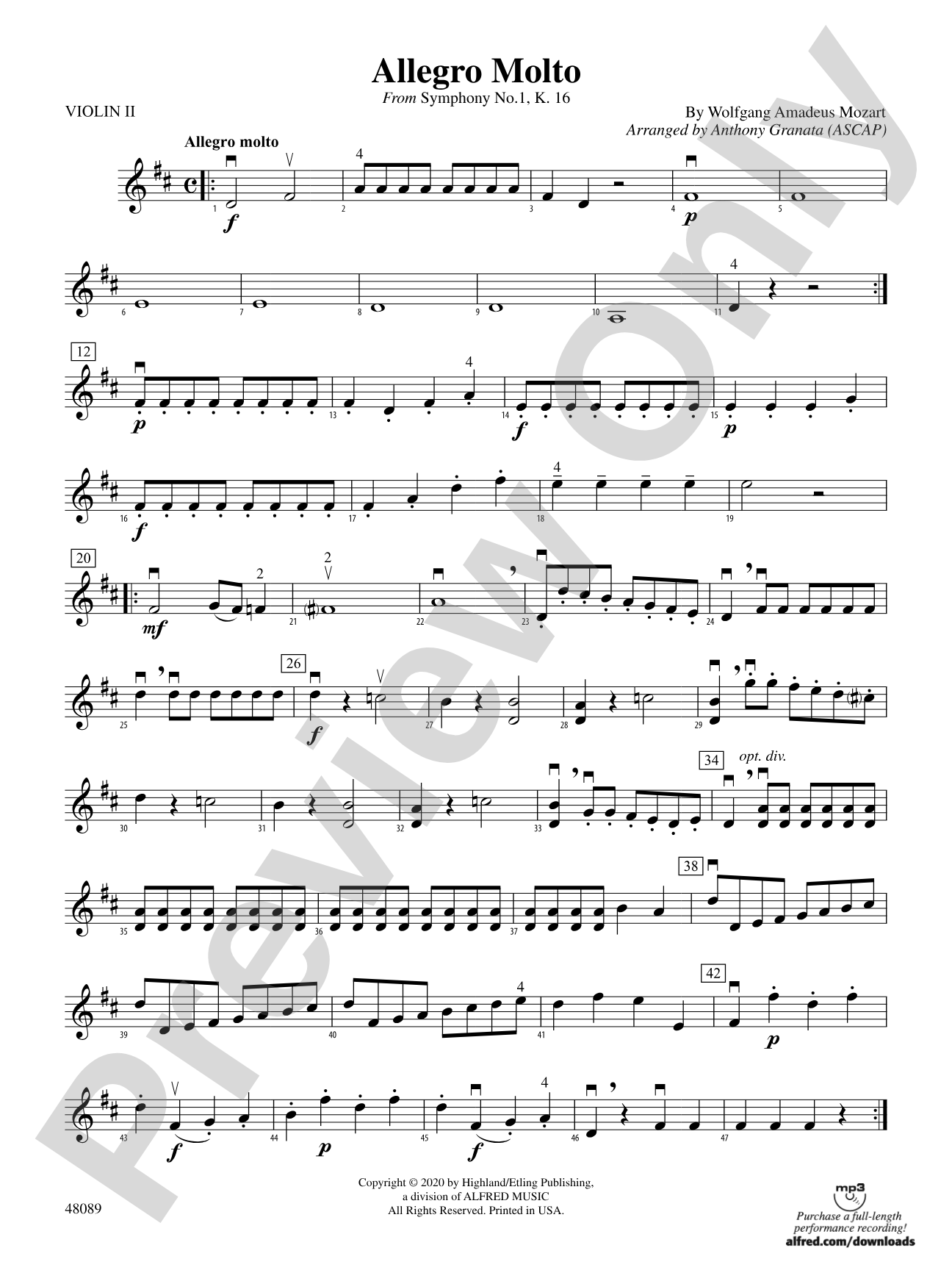 Allegro Molto: 2nd Violin