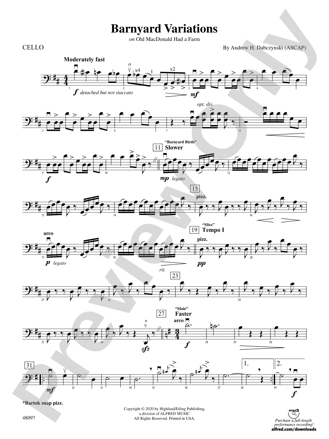 Barnyard Variations: Cello