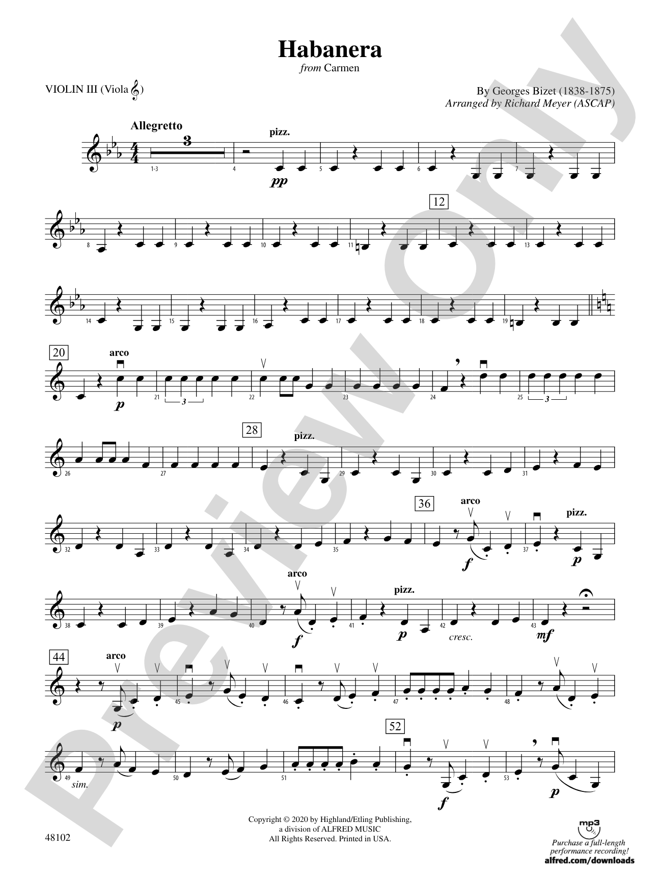 Habanera: 3rd Violin (Viola [TC])