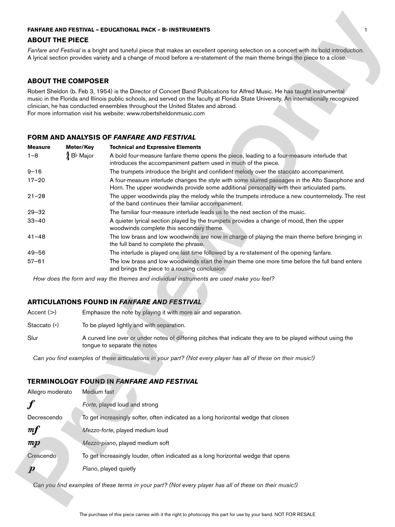 Fanfare and Festival: Bb Educational Pack