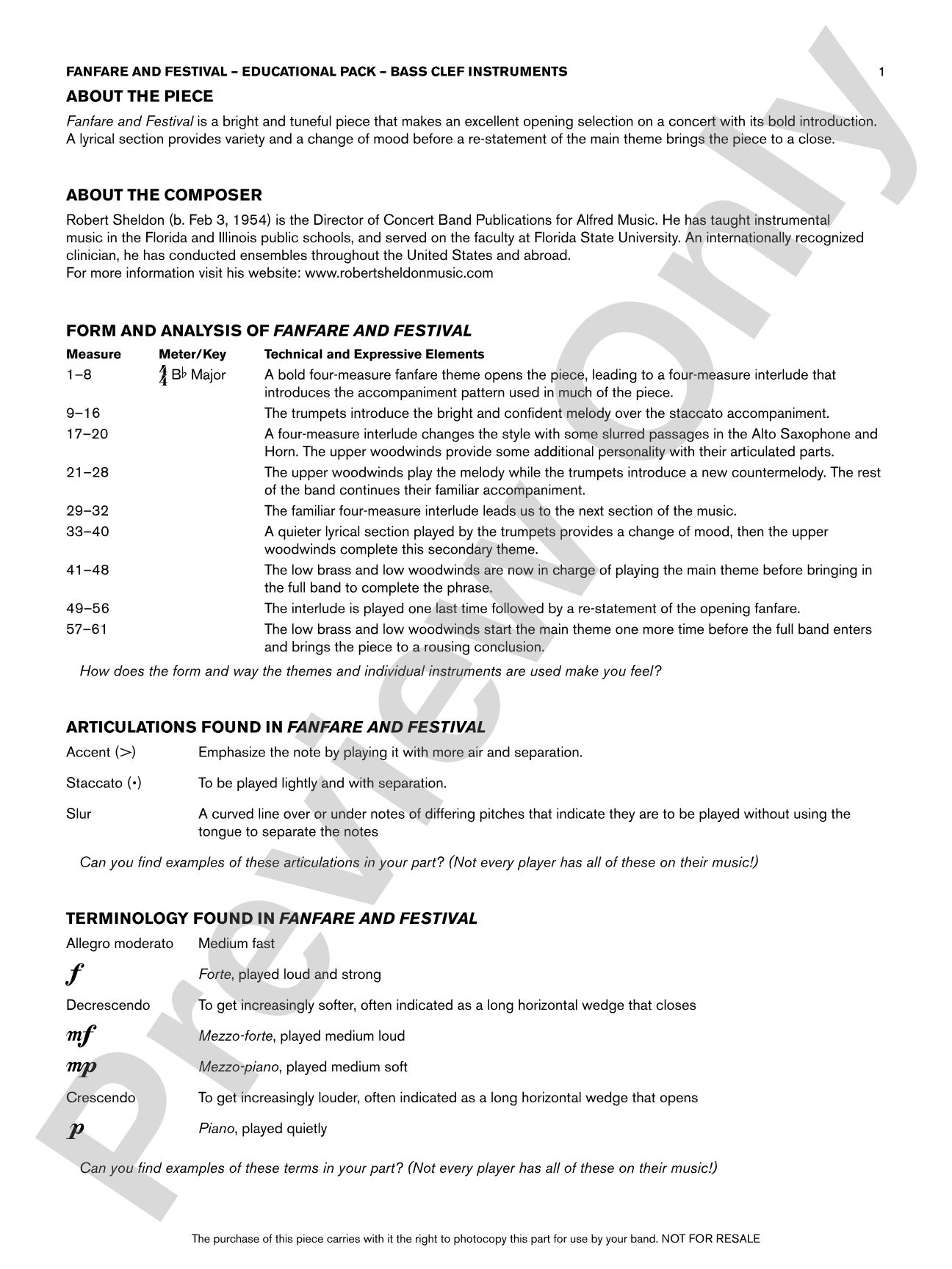 Fanfare and Festival: Bass Educational Pack