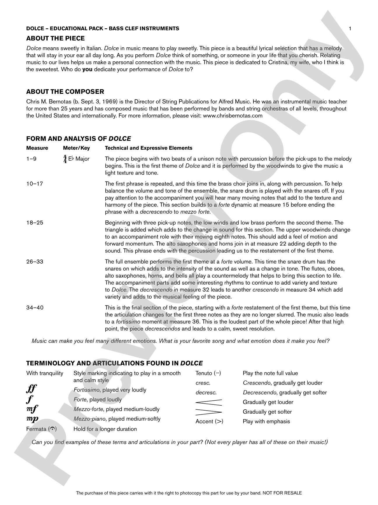 Dolce: Bass Clef Educational Pack