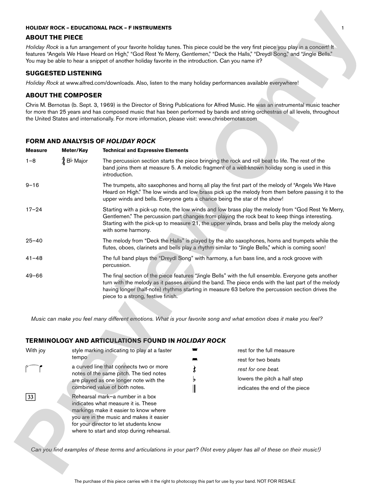 Holiday Rock: F Educational Pack