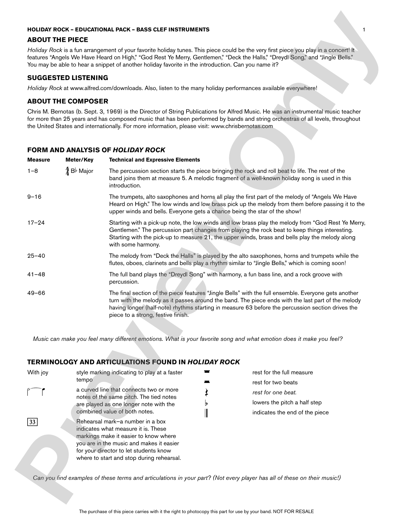 Holiday Rock: Bass Educational Pack