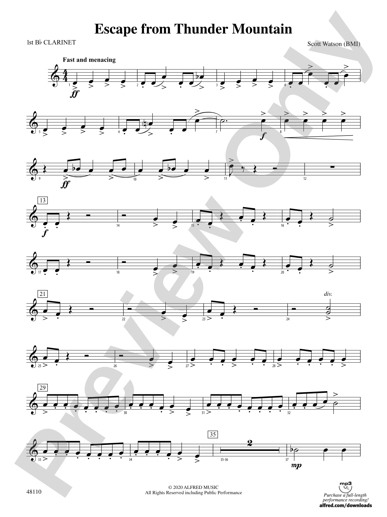 Escape from Thunder Mountain: 1st B-flat Clarinet