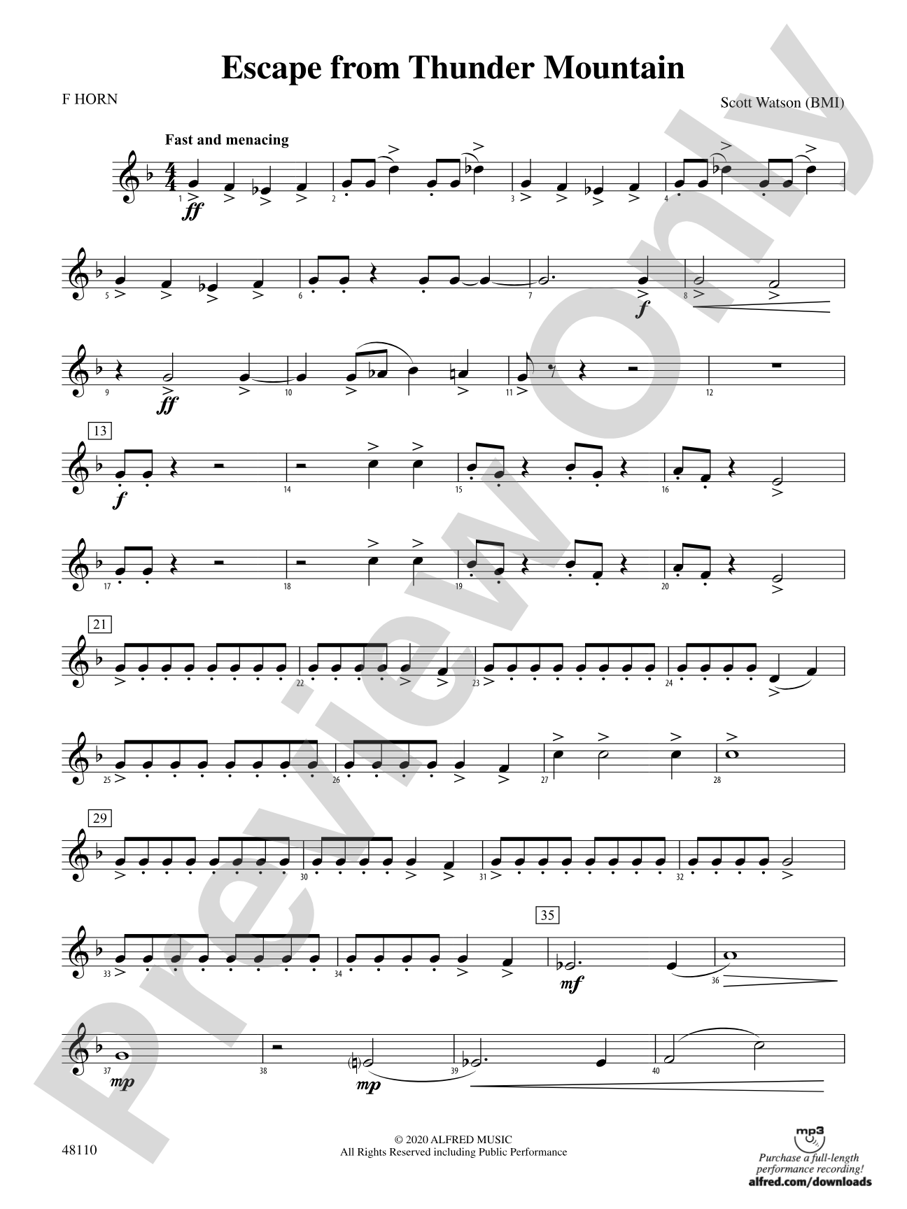 Escape from Thunder Mountain: 1st F Horn