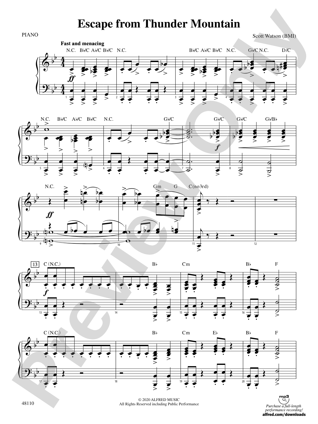 Escape from Thunder Mountain: Piano Accompaniment