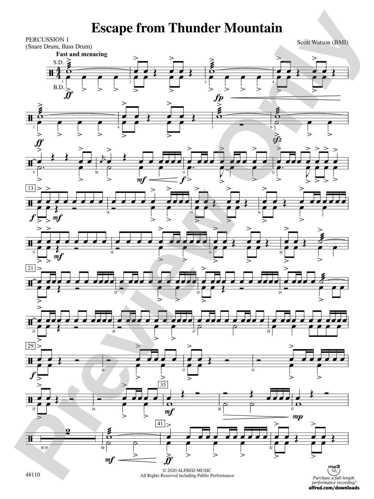 Escape from Thunder Mountain: 1st Percussion