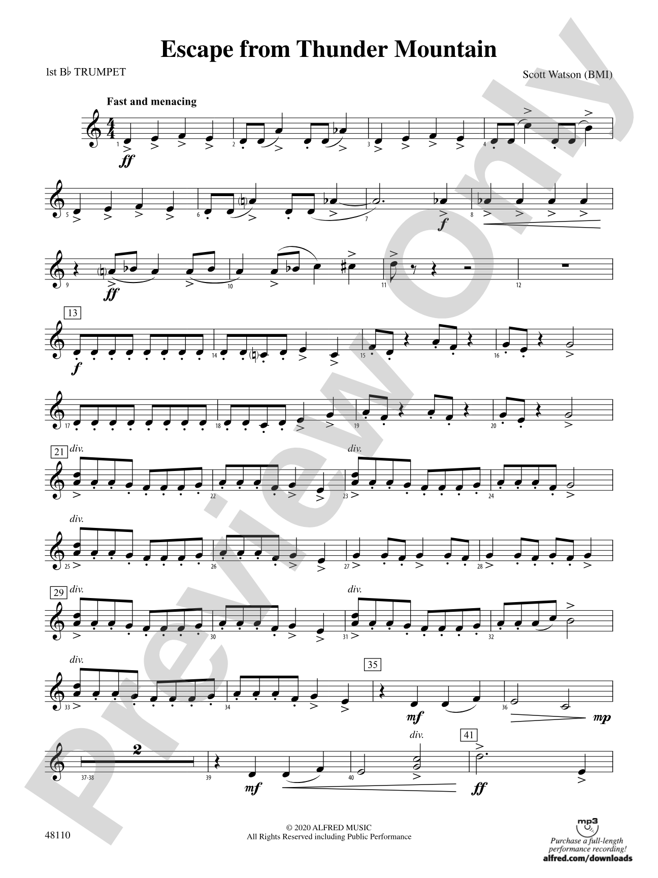 Escape from Thunder Mountain: 1st B-flat Trumpet