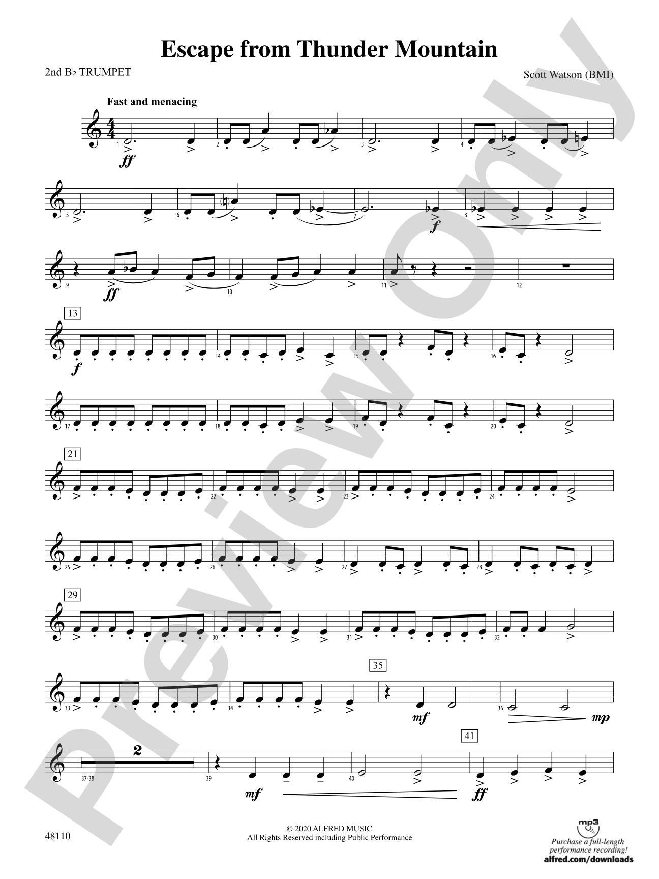 Escape from Thunder Mountain: 2nd B-flat Trumpet