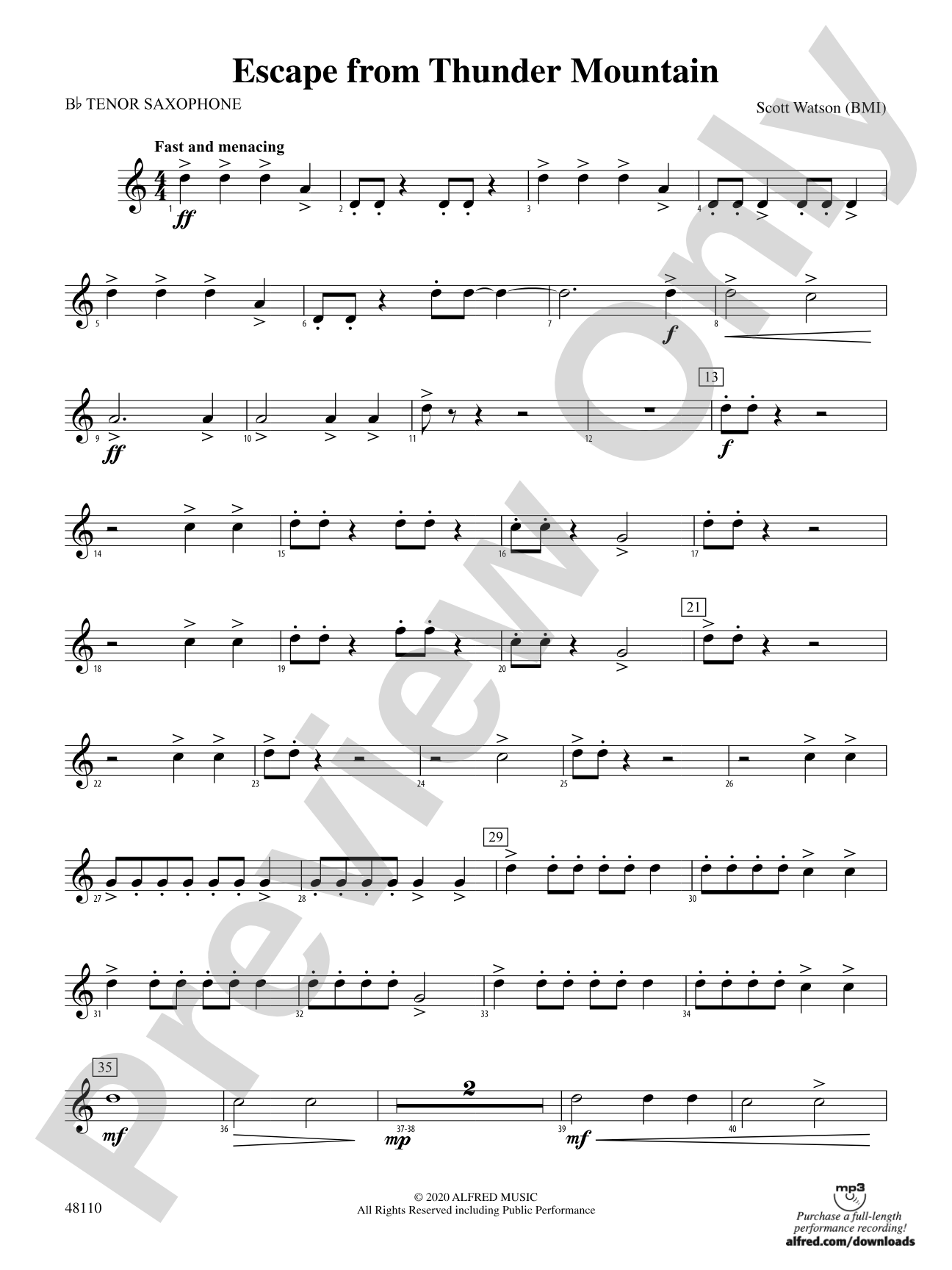 Escape from Thunder Mountain: B-flat Tenor Saxophone