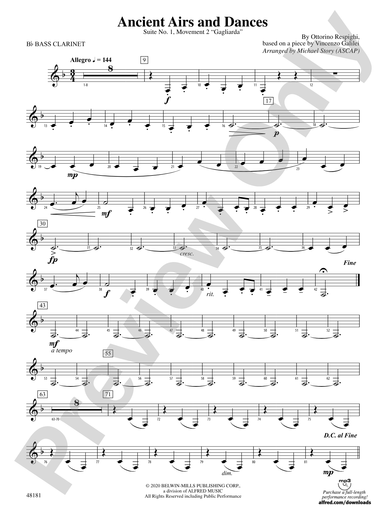 Ancient Airs and Dances: B-flat Bass Clarinet