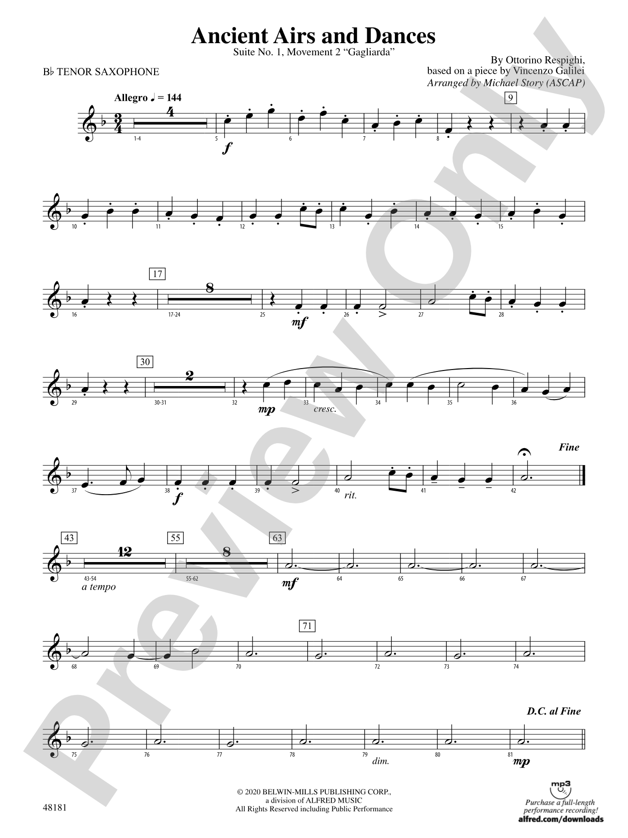 Ancient Airs and Dances: B-flat Tenor Saxophone