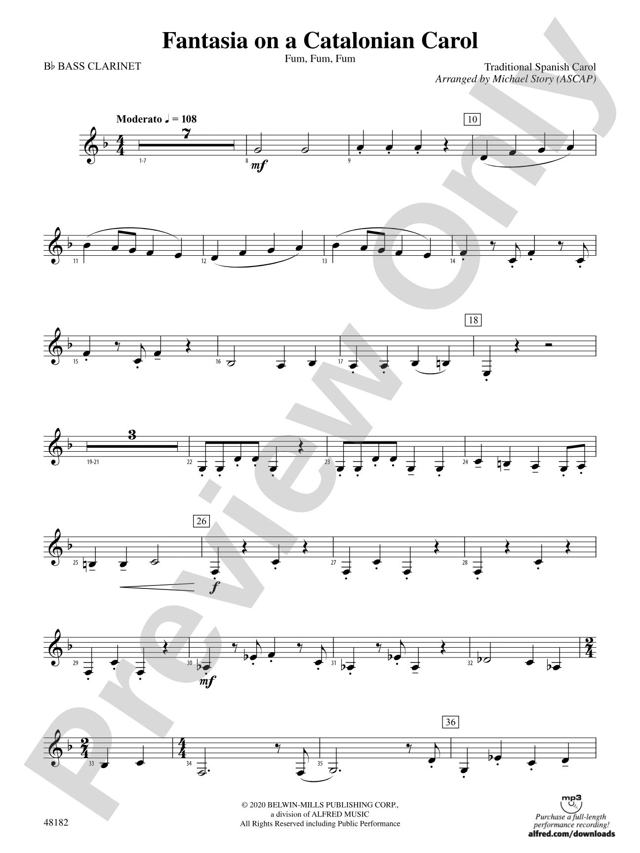 Fantasia on a Catalonian Carol: B-flat Bass Clarinet