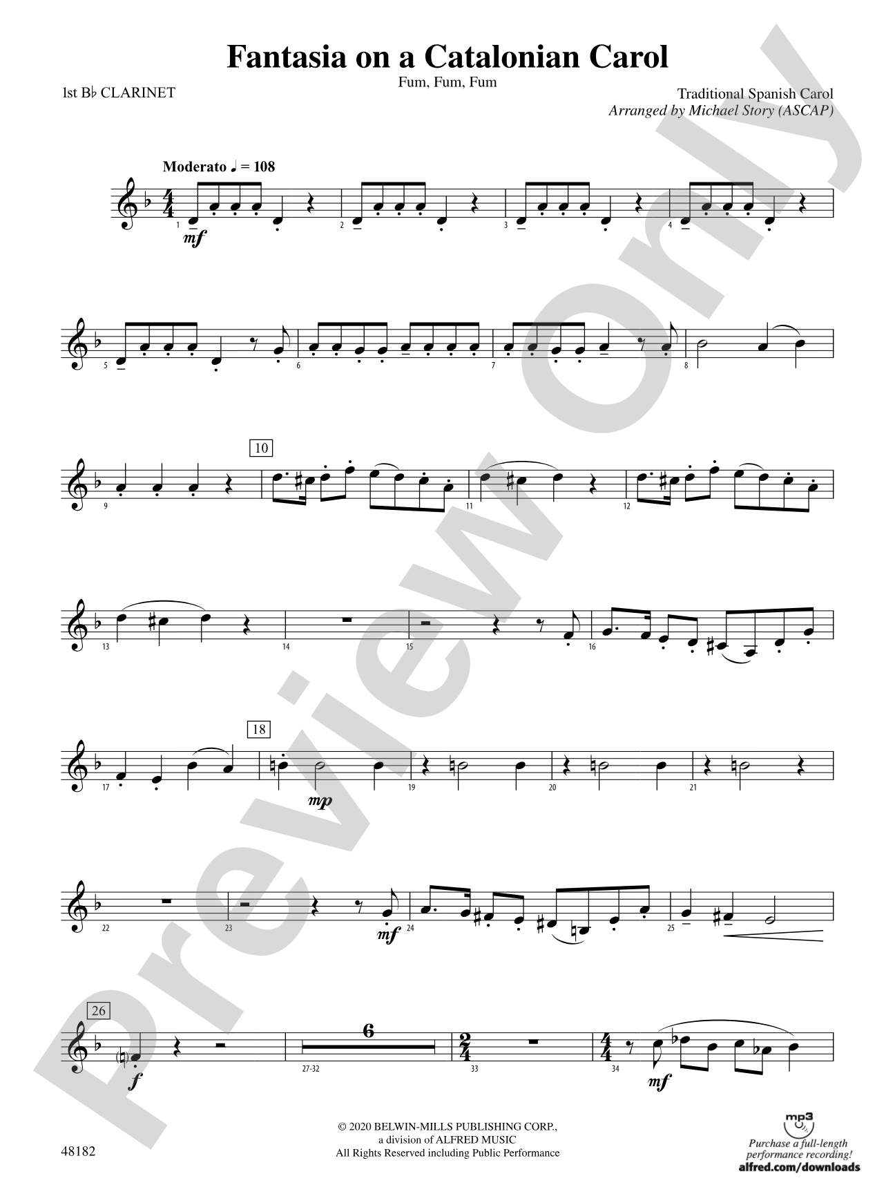Fantasia on a Catalonian Carol: 1st B-flat Clarinet