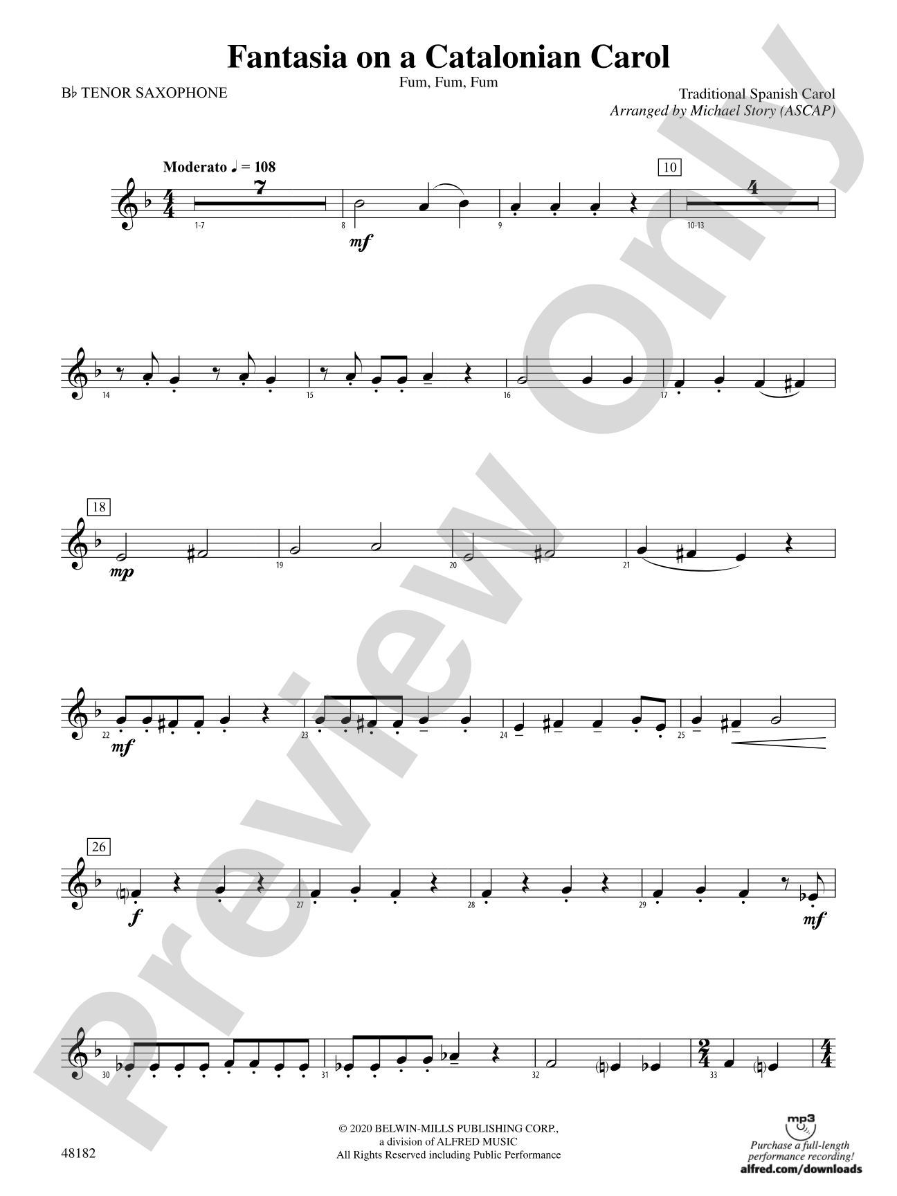 Fantasia on a Catalonian Carol: B-flat Tenor Saxophone