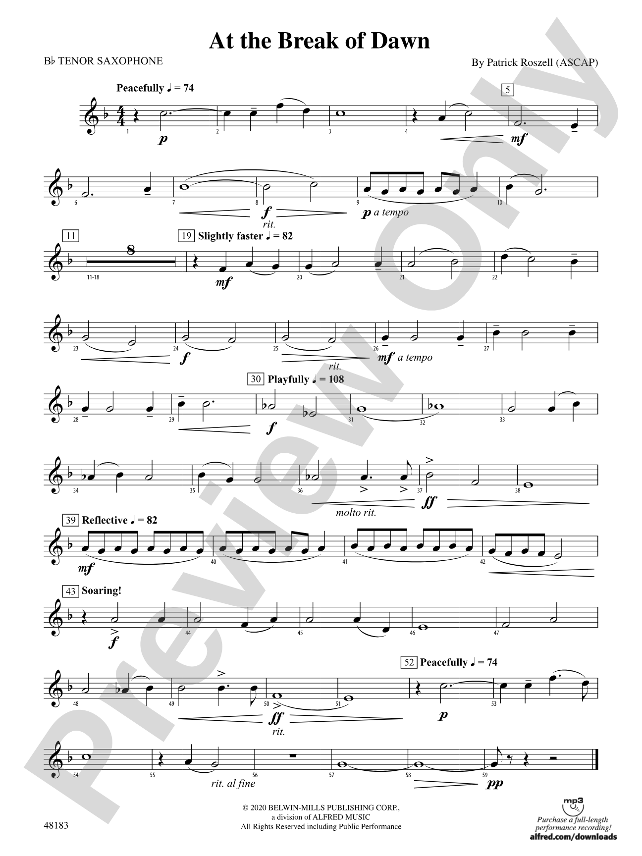 At the Break of Dawn: B-flat Tenor Saxophone