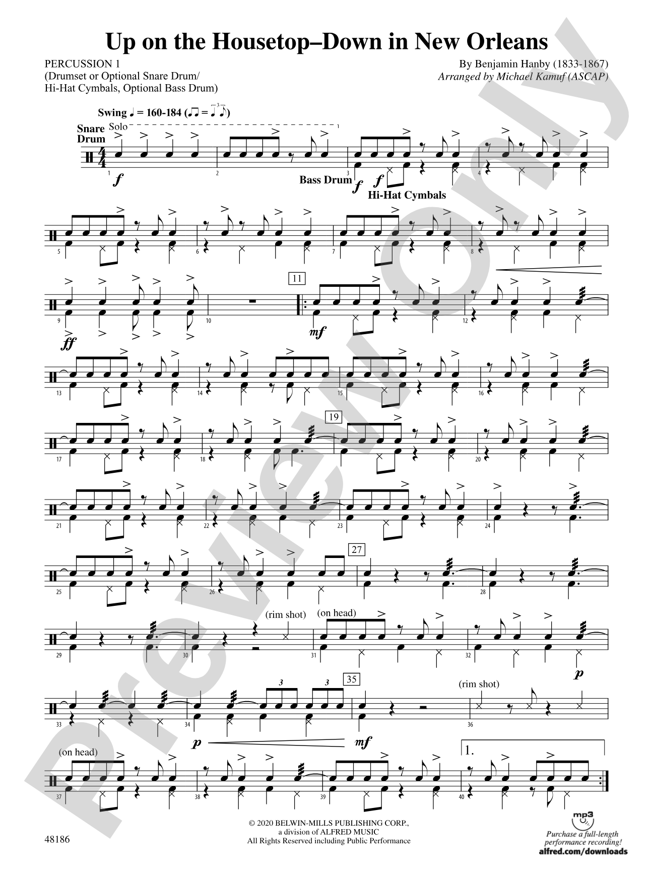 Up on the Housetop--Down in New Orleans: 1st Percussion