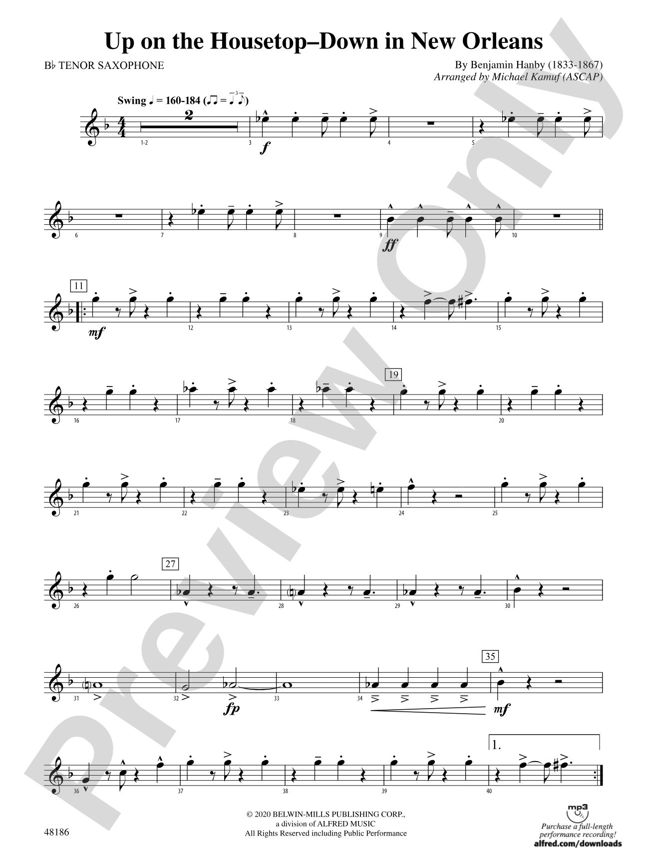 Up on the Housetop--Down in New Orleans: B-flat Tenor Saxophone