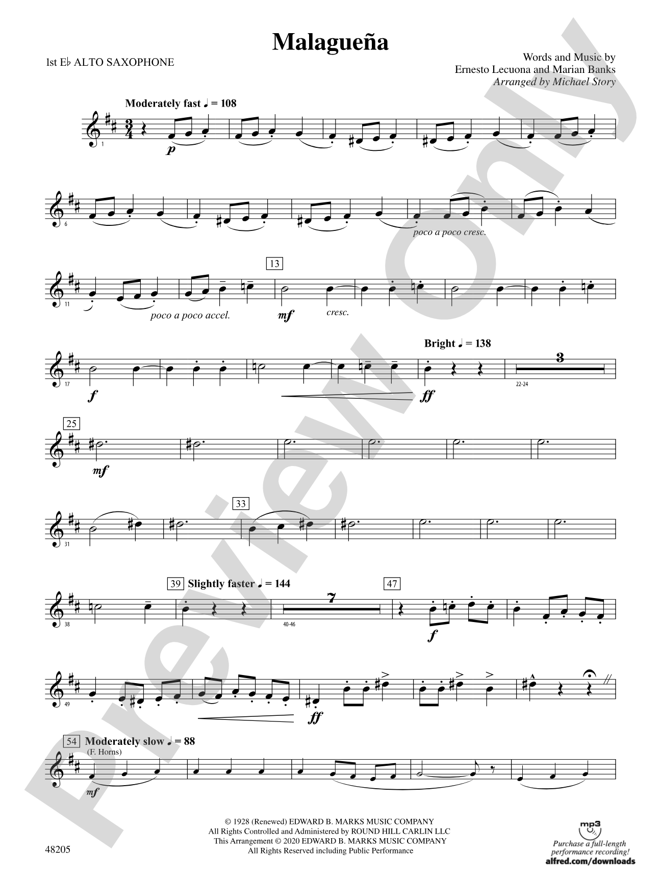 Malagueña: E-flat Alto Saxophone