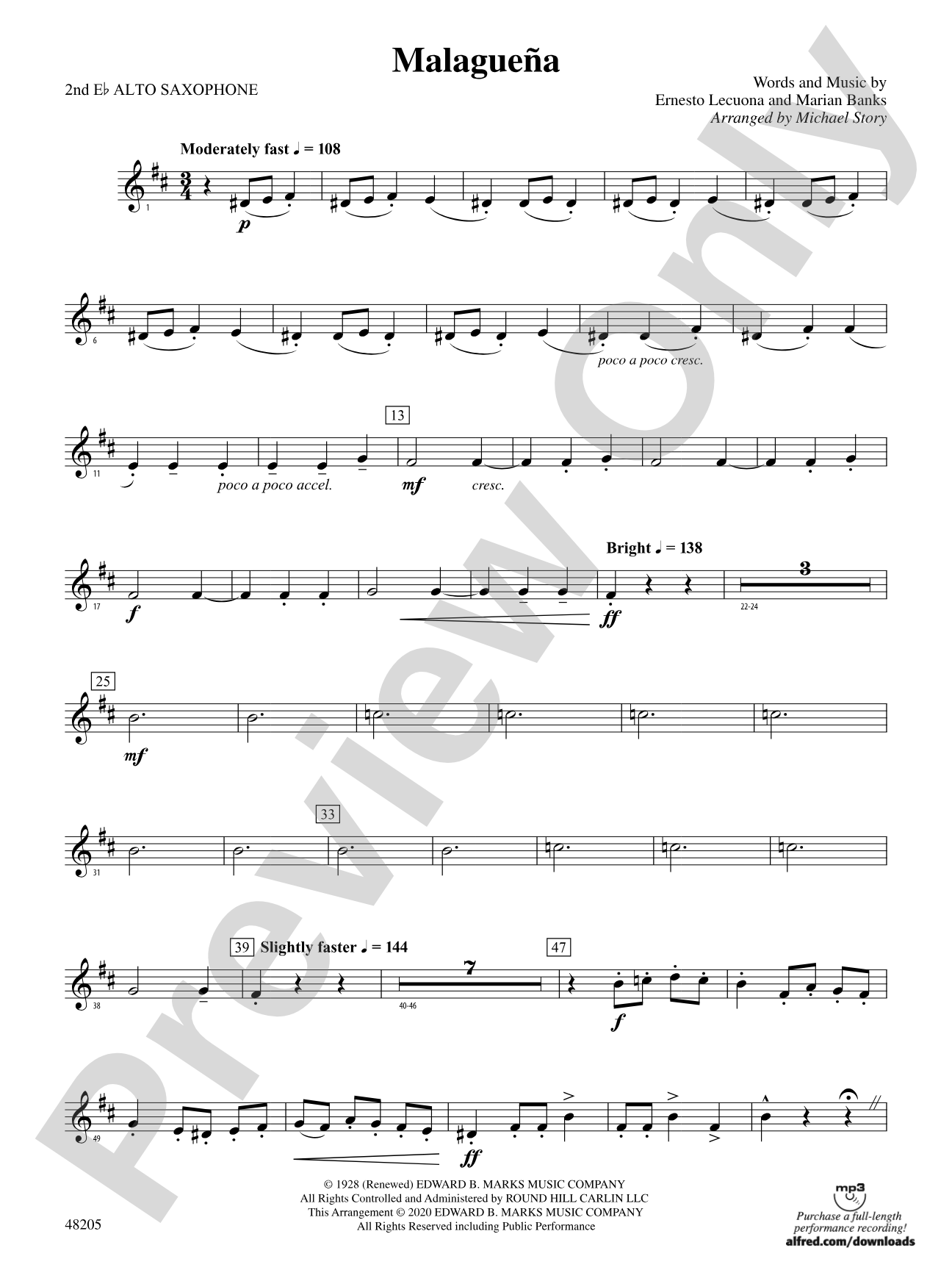 Malagueña: 2nd E-flat Alto Saxophone