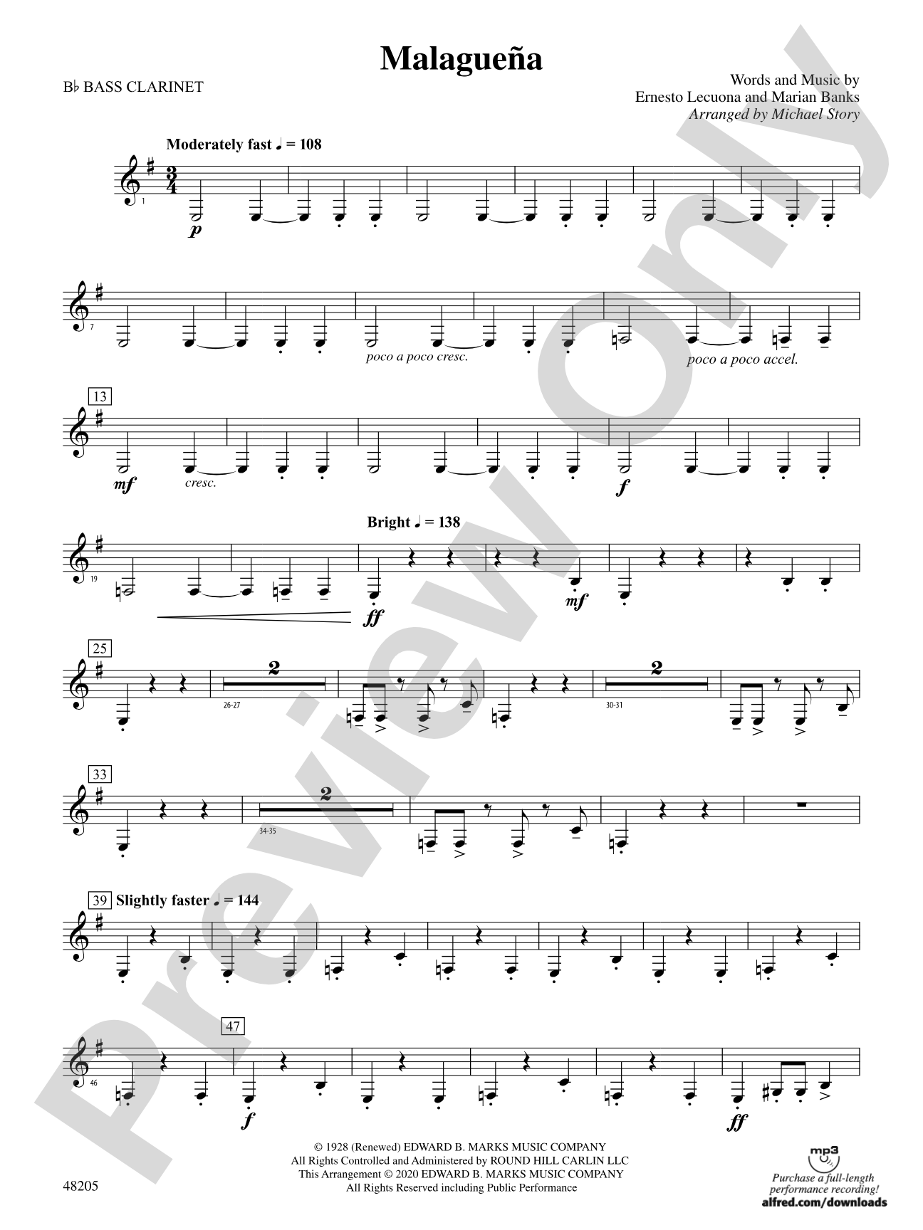 Malagueña: B-flat Bass Clarinet
