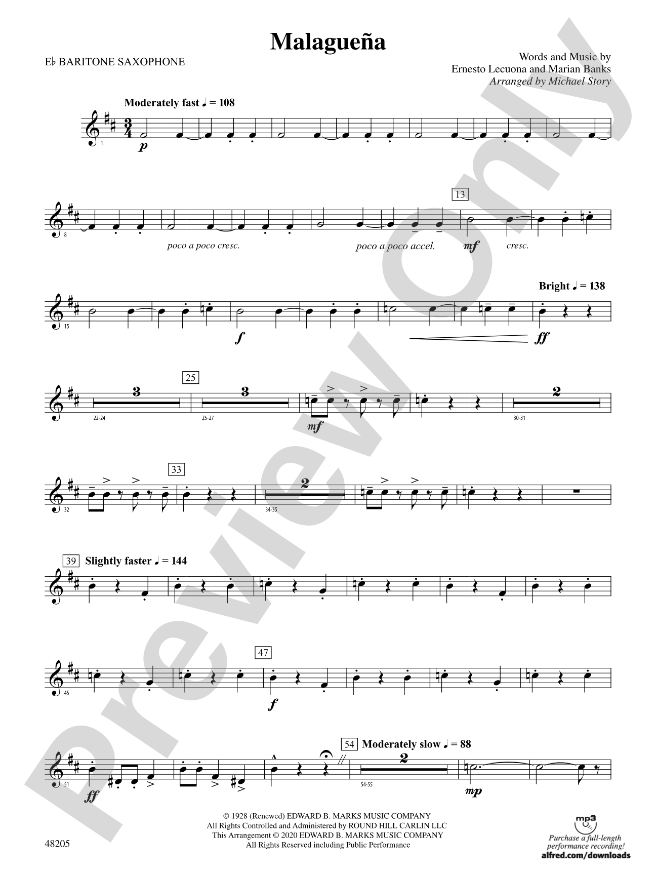 Malagueña: E-flat Baritone Saxophone