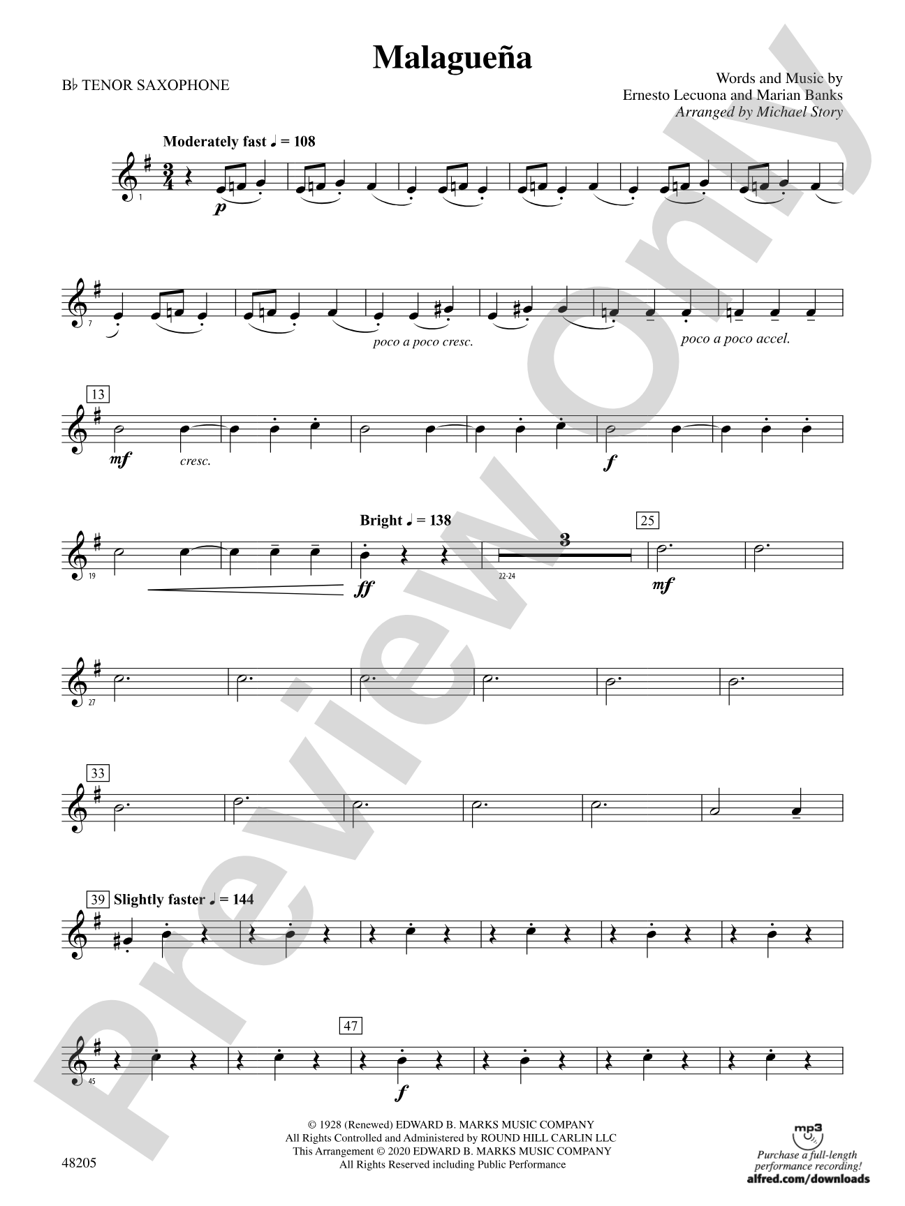 Malagueña: B-flat Tenor Saxophone