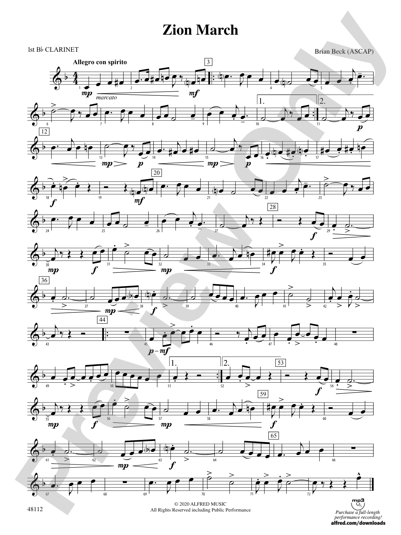 Zion March: 1st B-flat Clarinet